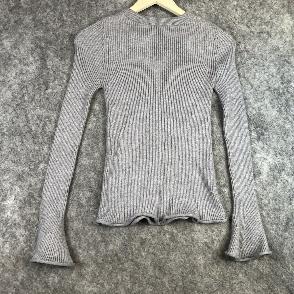 Cotton Emporium Sweater M Rib Knit Slim Fit Flare Cuffs Cutout Front Peek A Boo - Picture 8 of 10